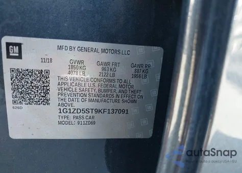 2019 Chevrolet Malibu Lt z USA, uszkodzony, nr VIN 1G1ZD5ST9KF137091